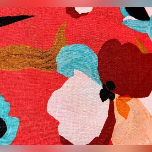 Sigrid Olsen orange floral mini linen trapeze dress with pockets. Sz M - Picture 14 of 16